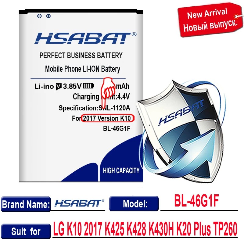 Аккумулятор HSABAT для LG K10 100% мАч 4700 K428 K430H K20 Plus TP260 с номером отслеживания|battery for|battery