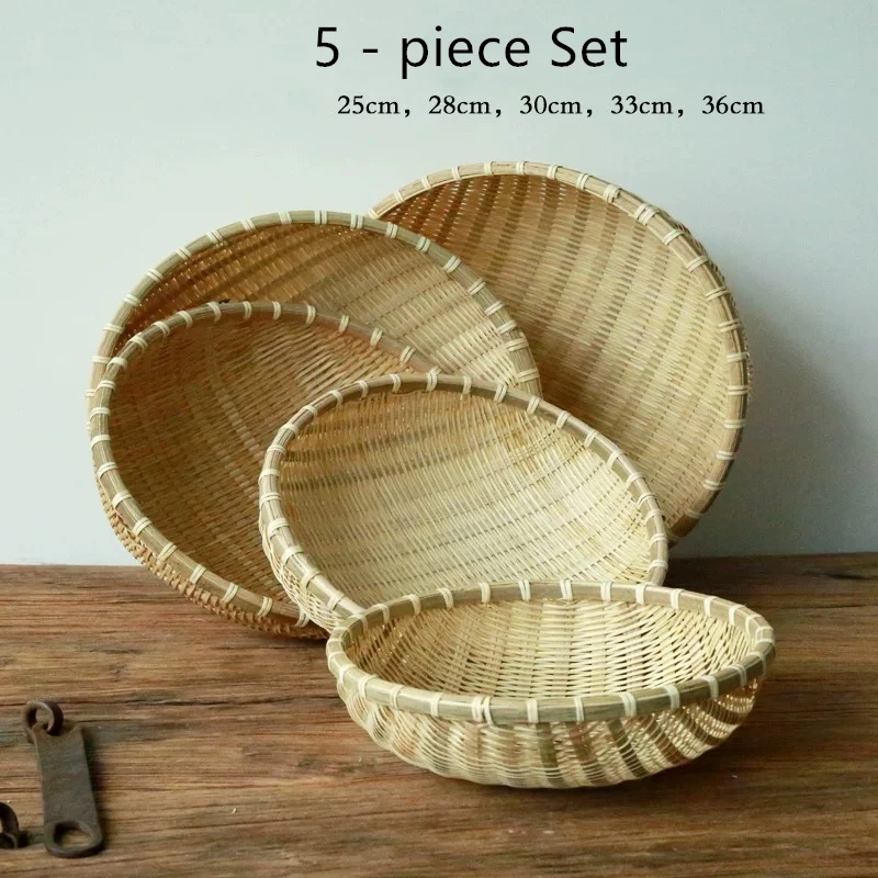5 - piece Set Корзина для хранения продуктов, ручной работы, основной цвет, зеленый бамбук, тканый поднос для хранения фруктов, хлеба, для помещений, кухонная мебель, принадлежности - Цвет: 5 - piece Set