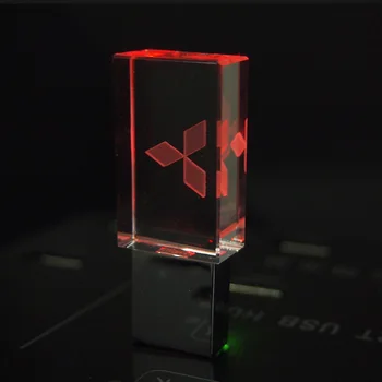 

Glass LED Crystal USB Pen Drive 2.0 4GB 16GB Memory Stick 32GB 64GB 128GB Flash Drive Mitsubishi Car Logo U Disk Customize Gifts