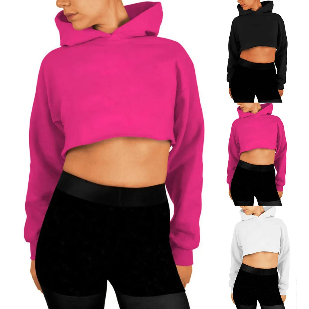 Женская однотонная толстовка с капюшоном и длинным рукавом пуловер топы