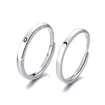 

FUN-BEAUTY Couple S925 Sterling Silver Sun And Moon Pair Ring Adjustable Opening Tanabata Sun Moon Star Love Ring