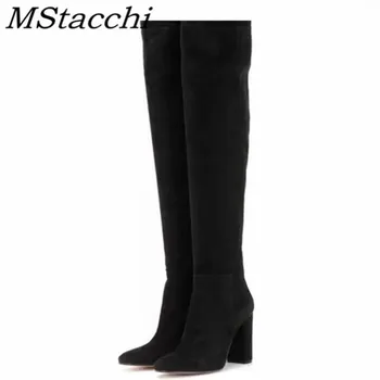 

Mstacchi Suede Pointed Thick Heel Women High Heel Boots 2020 Sexy Solid Color Comfortable Concise Female Shoes Zapatos De Mujer