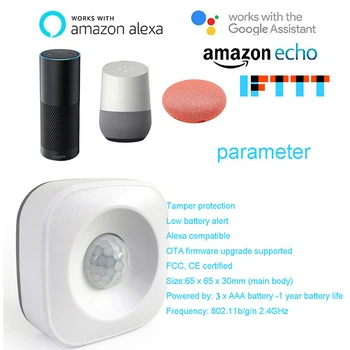 

WIFI PIR Motion Sensor Wireless Passive Infrared Detector Tuya/Smart Life APP Control Security Burglar Alarm Sensor
