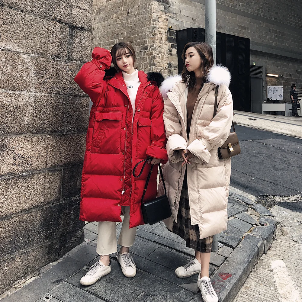 

Photo Shoot Korean-style Best Friend-Large Pocket Cotton Overcoat 2019 Winter New Style Retro Large Fur Collar Hooded Cotton Coa