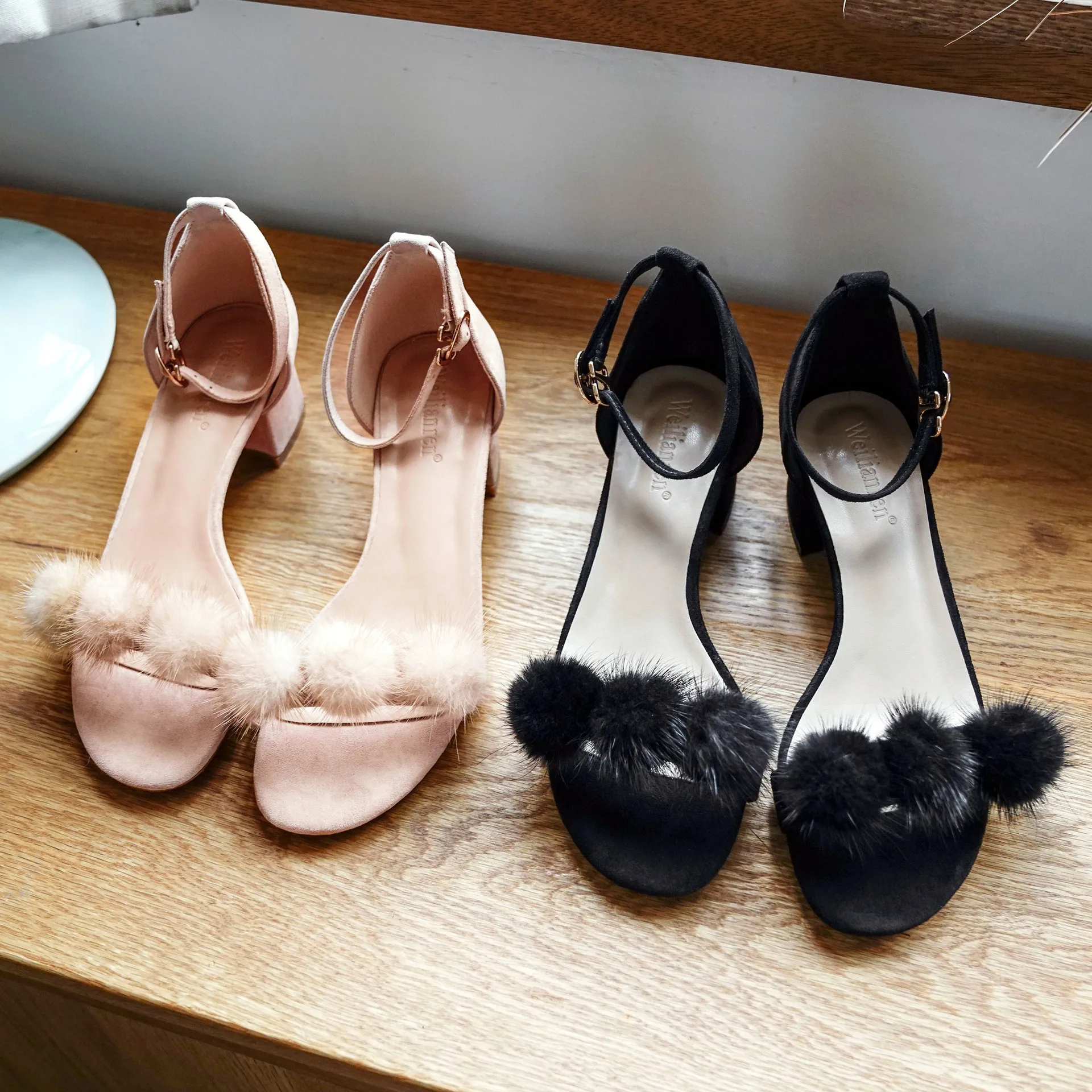 

Pom Sandals Women's 2019 New Style Summer Versatile Fashion A- line Buckle Chunky-Heel Fairy-Style Small 3233 Semi-high Heeled