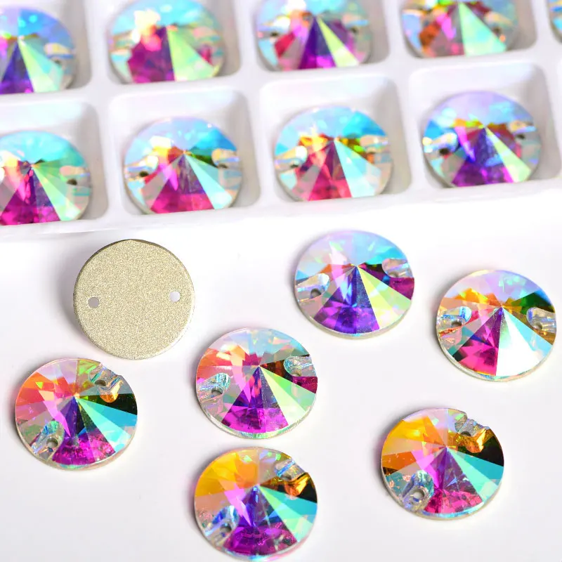 AAAA Quality Round Rivoli Crystal AB and Gold Champagne Glass Sew On ...