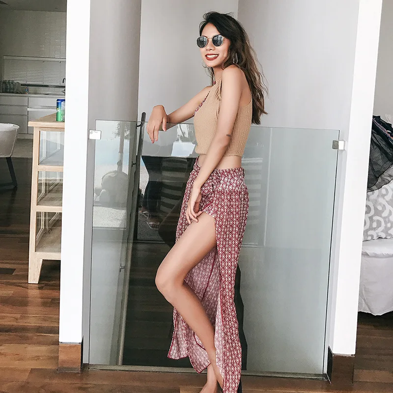 

218 New Style Europe And America Bathing Suit Women's Three-piece Set Hot Springs Slimming Belly Covering-Printed Split Type Tou