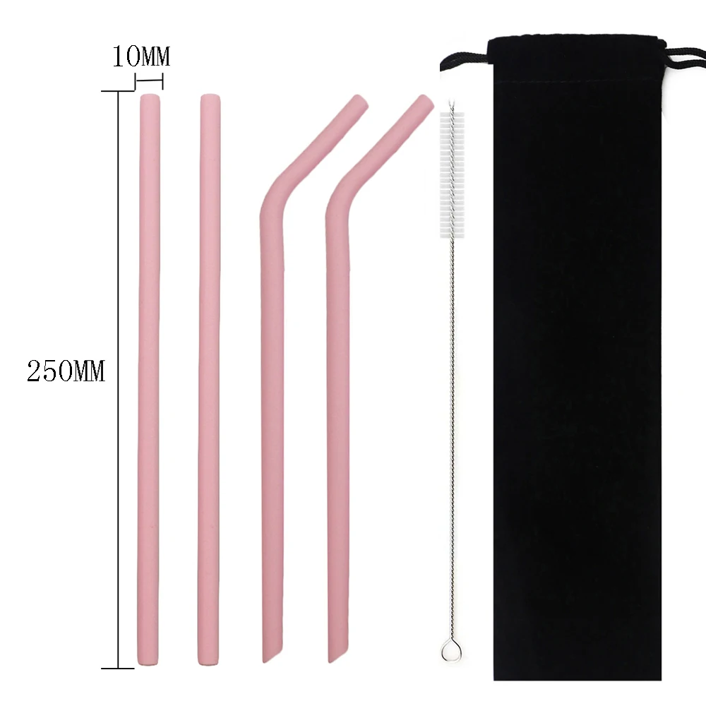 25cm Pink Многоразовый силикон набор соломинок еда Складная Силиконовая Питьевая солома путешествия Раскладной Металлический прямая соломинка для питья сумка сумки - Цвет: 25cm Pink