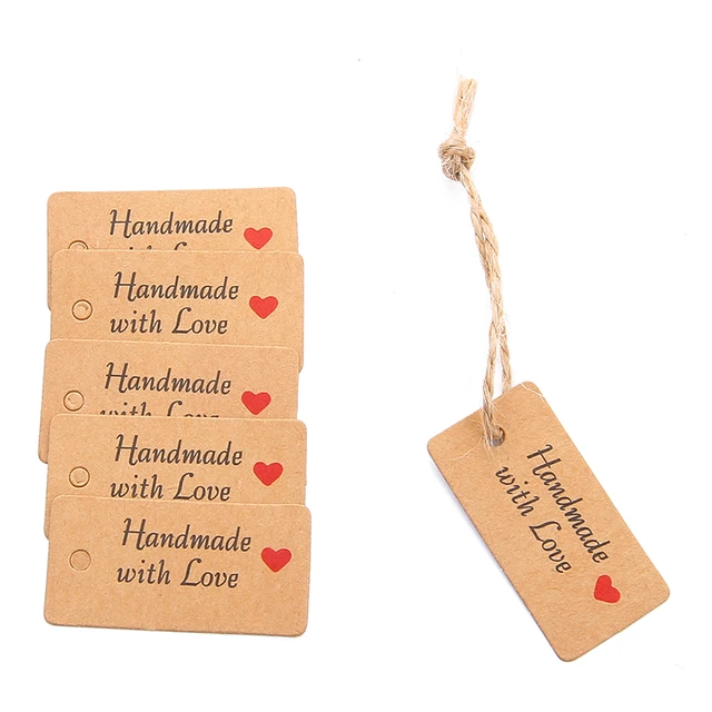 100pc 4x2cm Kraft Paper Tags with Strings Handmade with Love Hang Tags  Garment Tags for Candy/