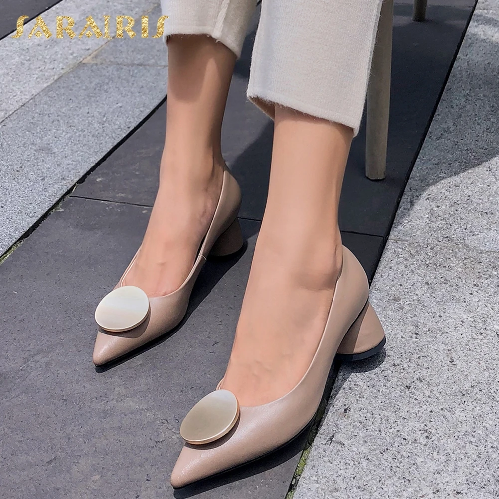 

Sarairis 2020 New Fashion Cow Leather Strange Style Elegant Pumps Women Shoes Pointed Toe Slip-On Office Lady Pumps Female