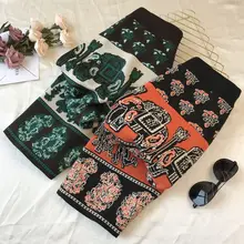 Жаккардовая переплетенная трикотажная юбка для женщин средней длины осень универсальная Новинка Ретро прямые юбки с высокой талией тонкие