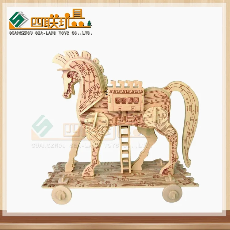 3D деревянные развивающие для детей и взрослых головоломка борьба вставленные модель игрушка троянским конем принт на город