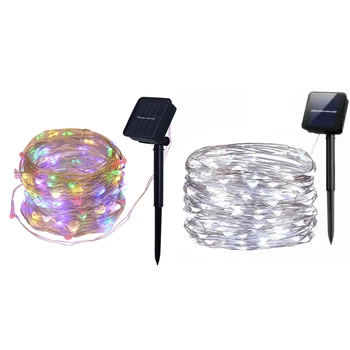 

HOT-2 Pcs Solar String Lights, 10M 100LED Outdoor String Lights, Waterproof Decorative String Lights - White & Multicolor