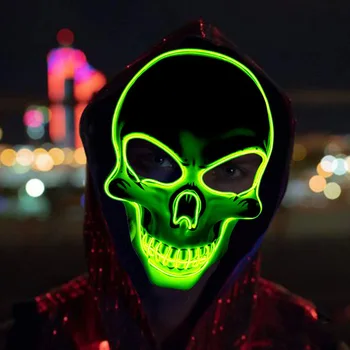 

Fashion Eastern Rave Mask EL Wire Halloween skull head horror cold light mask Luminous Costume Mask Party Easter Decor Gift