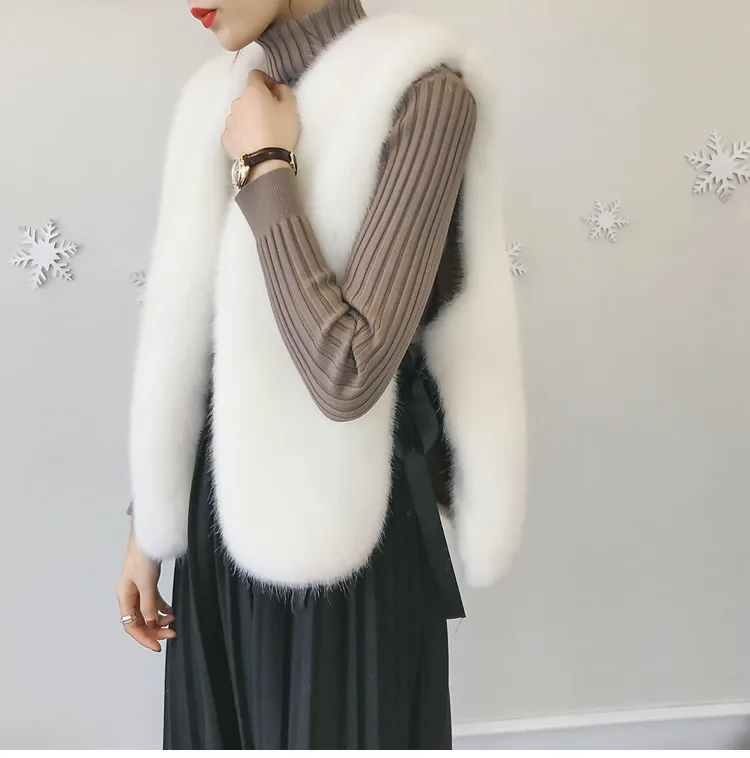 Retro Winter Women's Faux Fur Coat Artificial Fur Vest Furry Vests Femme Jackets Plus Size Warm Fake Fur Gilet Z228