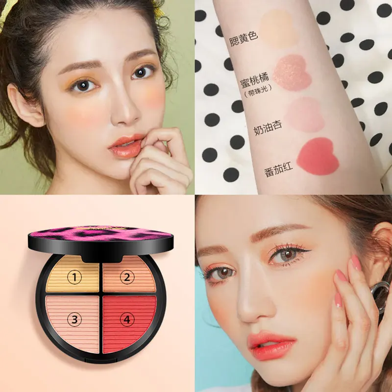 Горячая 4 цвета Highlighter пудра Румяна Палетка с кистью 3D контур лица хайлайтер затенение Пудра Косметика для макияжа лица