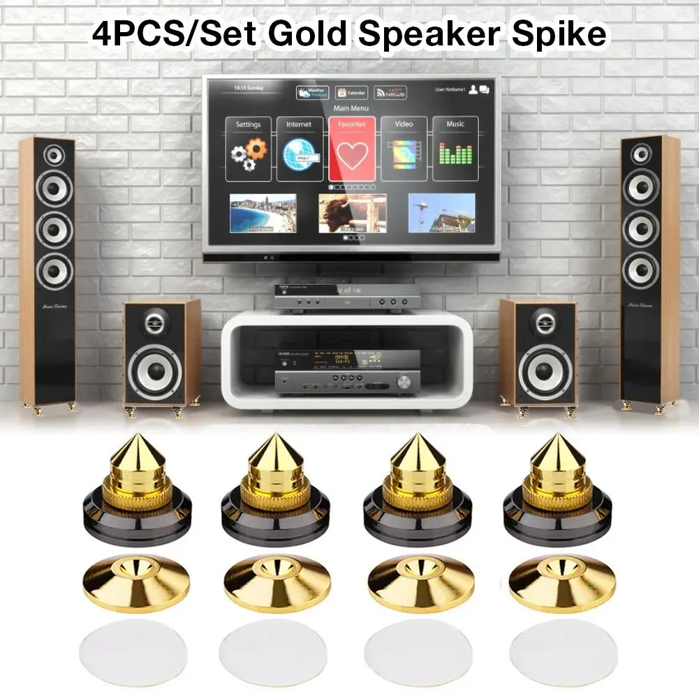 Speaker Spikes Speaker Stands CD Audio Subwoofer Amplifier Turntable Isolation Feet Cone Isolator Base Pads Shockproof Mats with Double-Sided Adhesive 