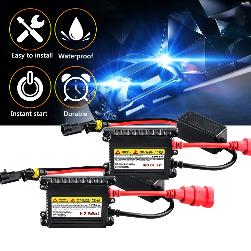 2Pcs Slim HID Ballast 55W Direct Direct Current 12V HID Xenon Ballast Replacement For H1 H3 H7 H8 H11 9005 9006 Xenon Bulbs 2