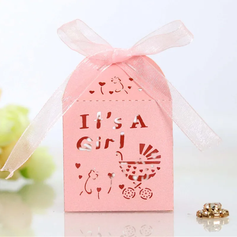 its a girl box pink 50 шт., подарочная коробка в форме сердца для мальчиков и девочек, упаковка для свадебного шоколада, печенья, подарочные пакеты, упаковочная бумага - Цвет: its a girl box pink