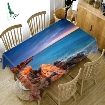

Thicken Cotton Tablecloth 3D Beautiful Sea View Pattern Rectangular/Round Table Cloth for Wedding Picnic Party