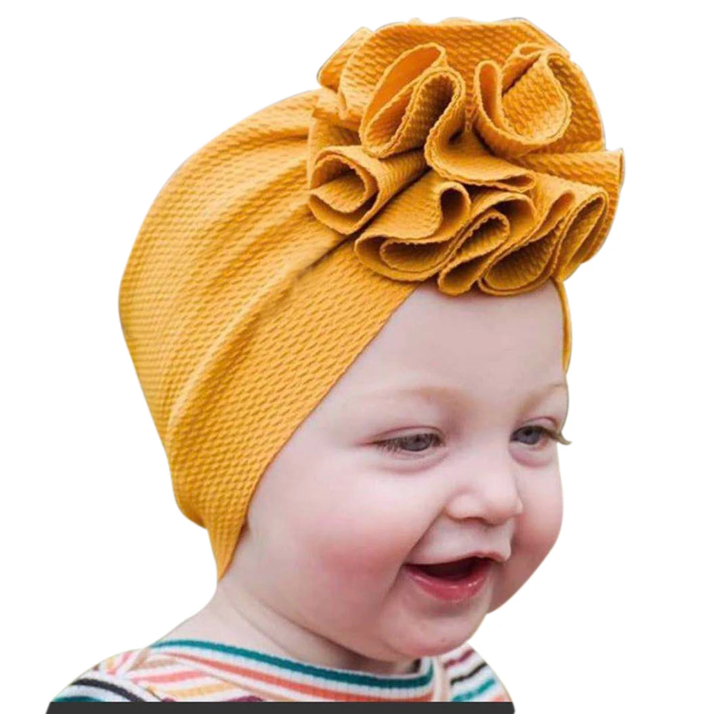 Cute 1pcs Big Flower Baby Hat Elastic Newborn Infant Turban Hats Girls