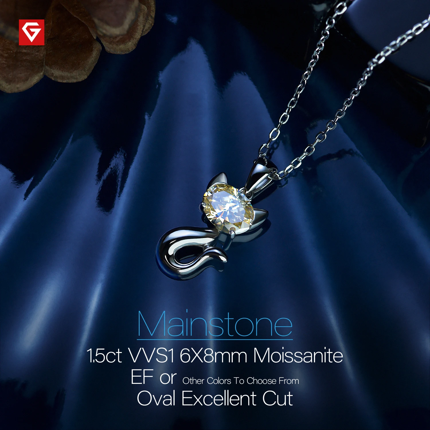 GIGAJEWE 1.5ct 6X8mm овальный 18K покрытый белым золотом 925 Серебряный моиссанит Кот ожерелье с бриллиантами Тест прошли ювелирные изделия Женщины Девушки подарок