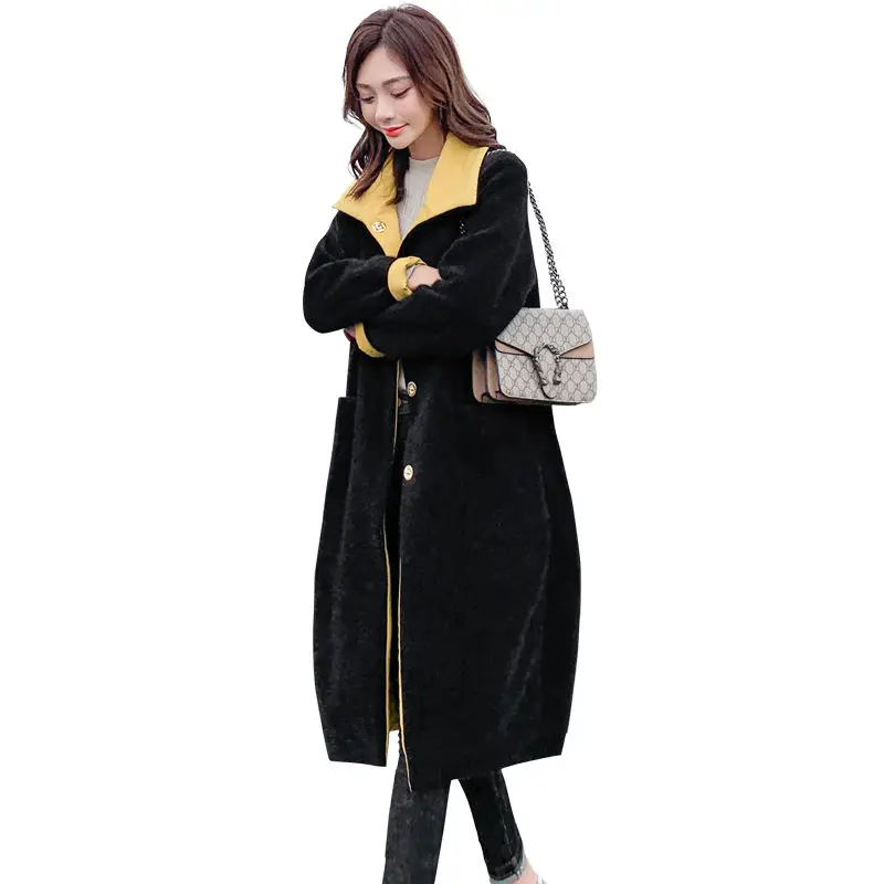 Меховая Двусторонняя куртка, Женское шерстяное пальто, длинная осенняя и зимняя ветровка, толстое двухстороннее кашемировое пальто f2068