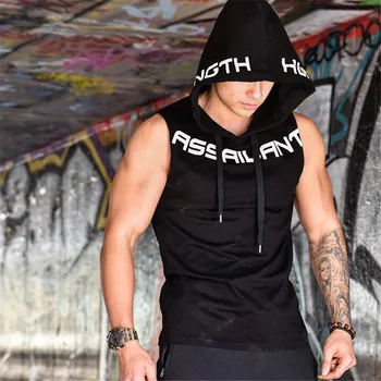 

Gym Hooded Tank Top Men Fitness Bodybuilding Sleeveless Sweatshirt Hoodie Summer Casual Fashion Printed Vest Crossfit Clothing