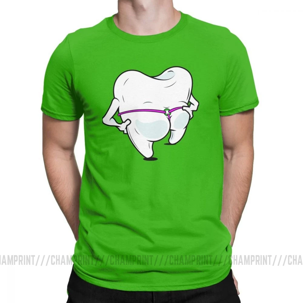 Зубная нить гигиенист футболки для мужчин зубы стоматолога летняя одежда короткий рукав забавная футболка Crewneck Чистый хлопок тройники топы - Цвет: Зеленый