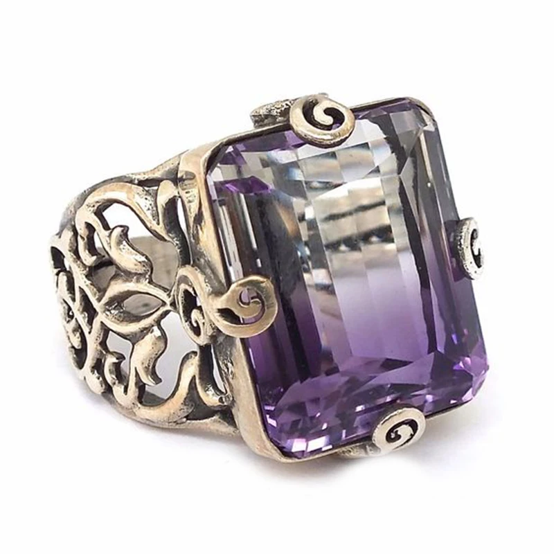 Винтажные богемные кольца для женщин, вечерние Обручальные кольца в стиле ретро с фиолетовым цирконием, дерево, Кора, цветок, ювелирные изделия Z3M292