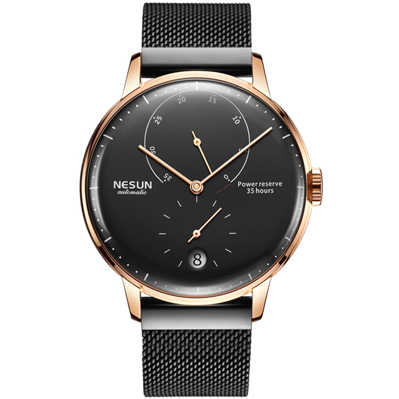 Rose-black-mesh Switzerland Мужские автоматические механические часы Nesun модные водонепроницаемые с самообмоткой часы Топ люксовый бренд Relogio Masculino Man - Цвет: Rose-black-mesh