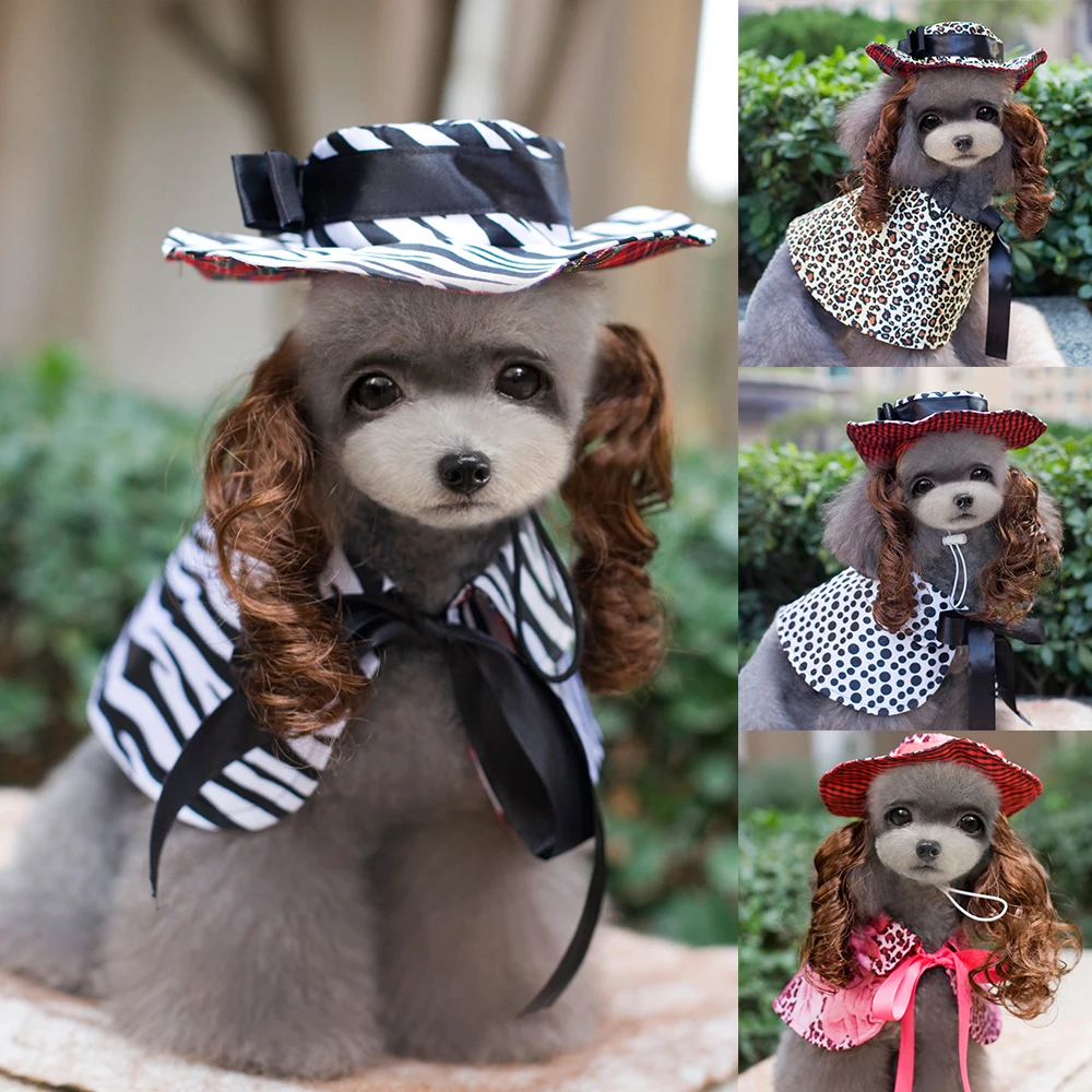 

Funny Pet Puppy Dog Clothes Fashion Leopard spot Pet Hat Dog Wig Costume Clothing Clothes Leopard Spot D40