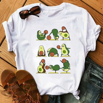 

Funny Women T-Shirts Summer Cute Kawaii Avocado Printed Tops Tees Female T-shirt Short Sleeve White Tshirt for Women Casual Tops
