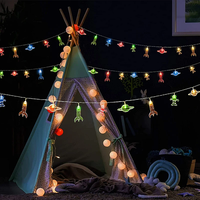 20 LED camera dei bambini LED String Light astronauta astronave pendenti a razzo luci per feste per feste finestra da parete Nursery o camera dei bambini