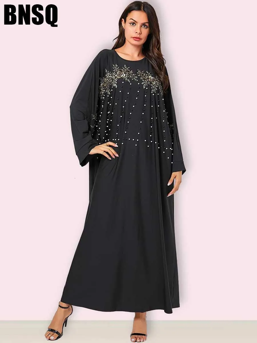 Мусульманских рукав «летучая мышь» Бисер платье вышивка Абаи Свободный кардиган с халаты кимоно Jubah Ближнего Востока Рамазан Исламская
