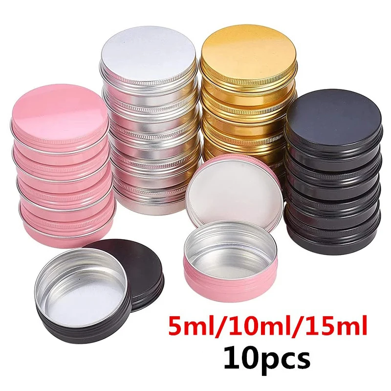 10pcs 5ml/10ml/15ml Aluminum Tin Jars Refillable Storage Box Small Cosmetic Face Eye Cream Lip Balm Sample Containers Packaging