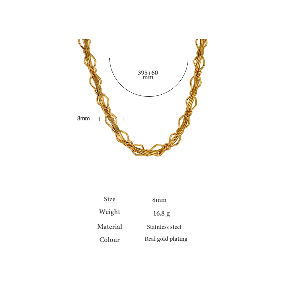 Stainless Steel Snake Chain Necklace Statement Texture Metal 18 K Collar Necklace - Image 6