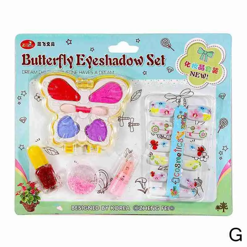 Детская игрушка принцессы, набор для макияжа, безопасная Нетоксичная губная помада, лак для ногтей, тени для век, красивые ювелирные изделия для девочек, игрушки для моделирования - Цвет: G