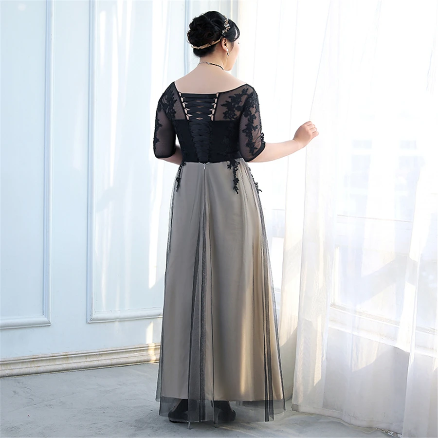 Официальное платье с глубоким v-образным вырезом, рукав до локтя, Robe De Soiree, новинка размера плюс, черное, длина до пола, женские вечерние платья, вечерние платья T195