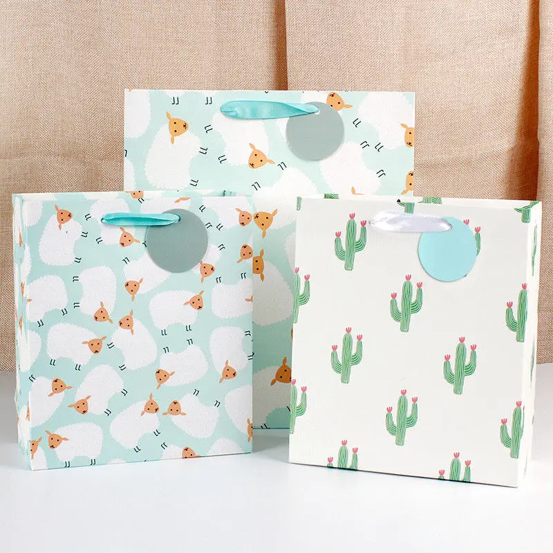 

5pcs Cactus Gift Paper Bag Cute Sheep Paper Bag with Handles Wedding Party Decoration Gift Bag DIY Craft Packaging Bag