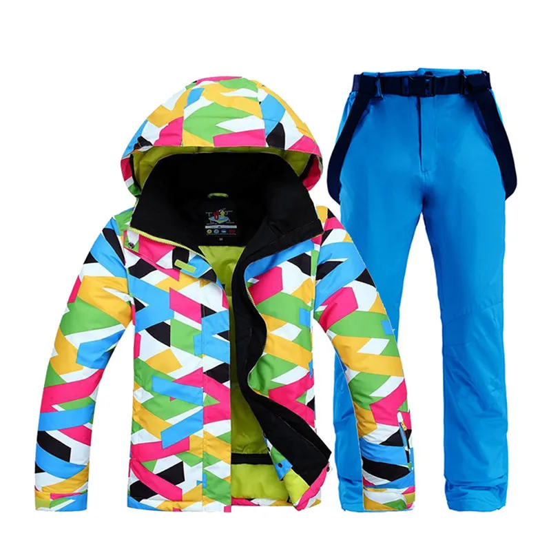 Дешевая цветная женская зимняя одежда, костюм для сноубординга, комплекты водонепроницаемых ветрозащитных дышащих зимних видов спорта, лыжная куртка+ нагрудники, зимние штаны - Цвет: Picture jacket pant