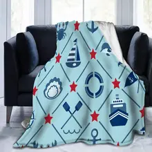 

Cute Marine Throw Blanket Dolphins Sailing Boat Anchor Steering Wheel Lifebuoy Lighthouse Cute Marine Fish Micro Throw Blanket