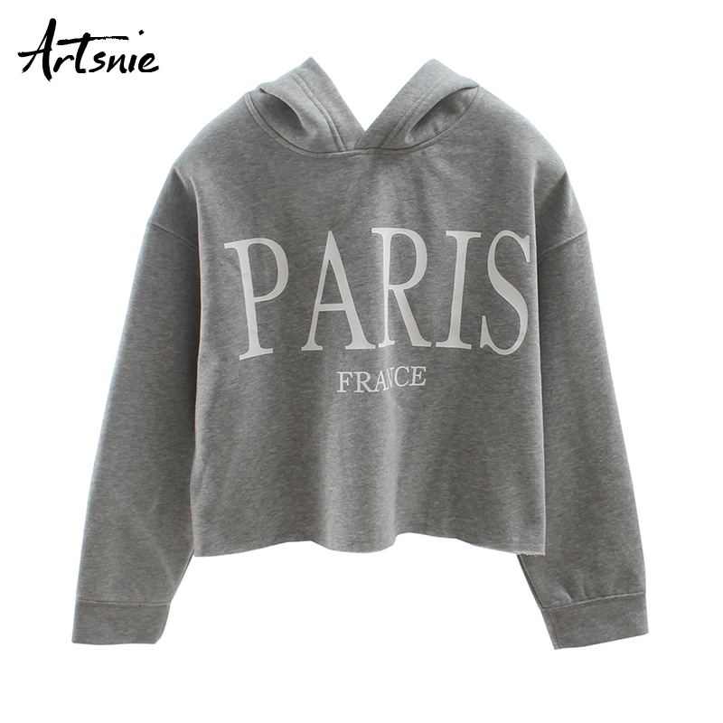 

Artsnie letter print gray casual women sweatshirt winter 2019 long sleeve oversized hoodies knitted loose sweatshirts female