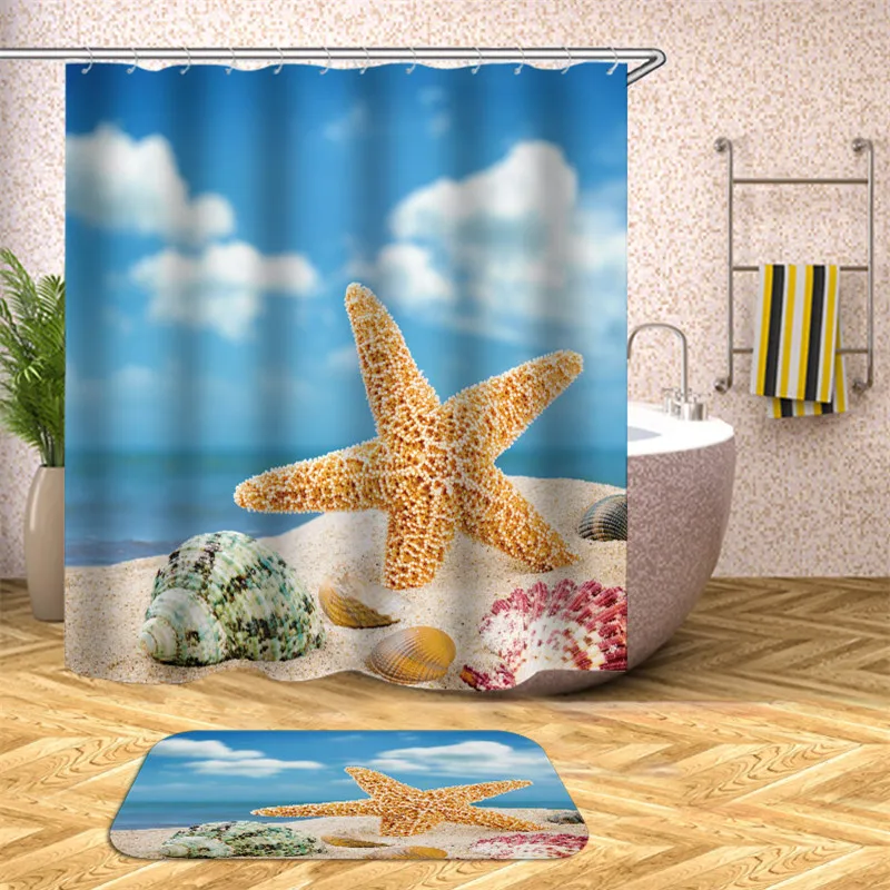 

Sea tree beach printing mode bathroom shower curtain polyester fabric waterproof shower curtain for home decoration