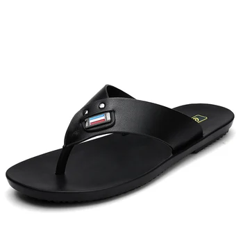 

Spring Summer Slippers Men Outdoor Leather Male Flat Walking Flip-Flops Breathable Beach Fashion Outside Men's Slippers
