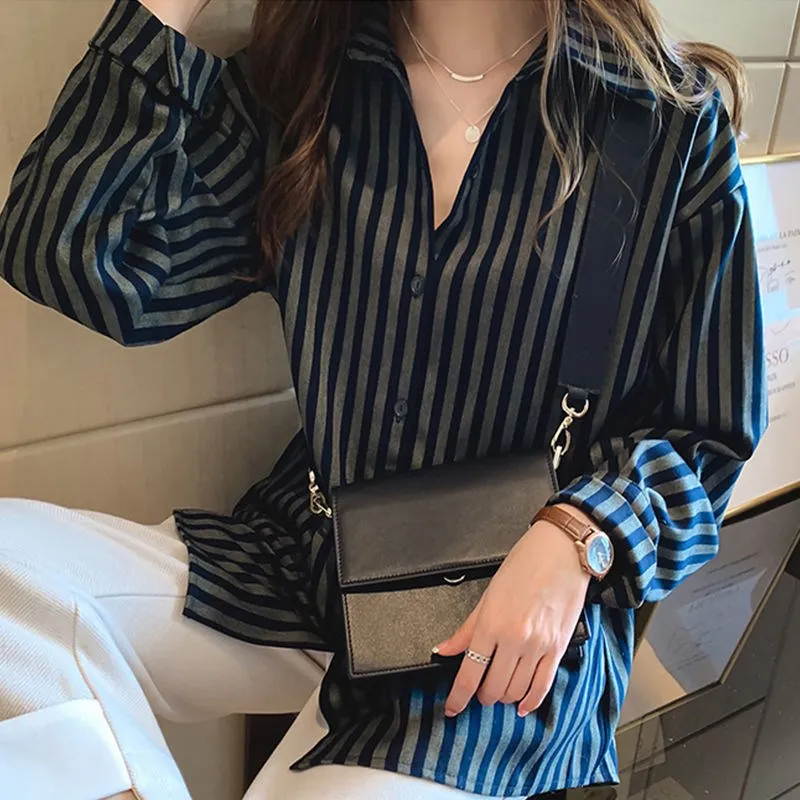 Blusas mujer de moda 4XL размера плюс полосатая рубашка blusa feminina tunique femme manche longue Женские топы и блузки 7657 50