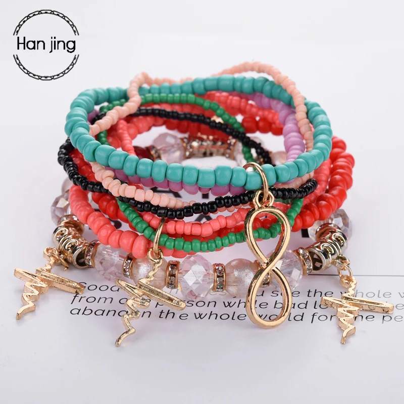 Модные Многослойные браслеты с кристаллами и бусинами для женщин Набор