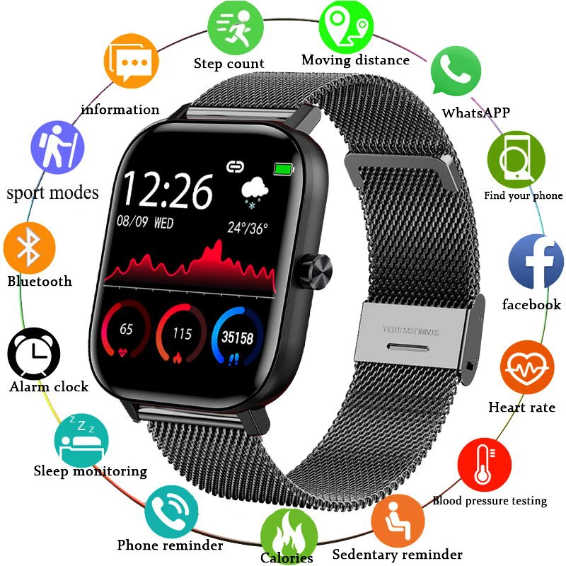 2020 New P8 Color Screen Smart Watch Women men Full Touch Fitness Tracker Blood Pressure Smart Clock Women Smartwatch for Xiaomi