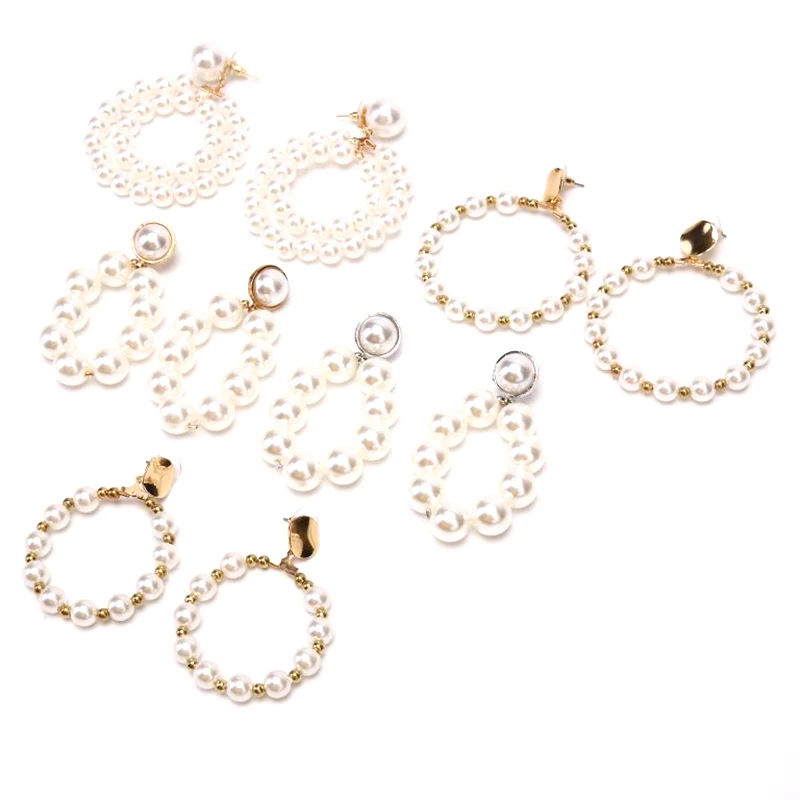 1Pair Vintage Pearl Hoop Earrings For Women Handmade Weddings Party Irregular Geometric Jewelry Big Pearl Earrings