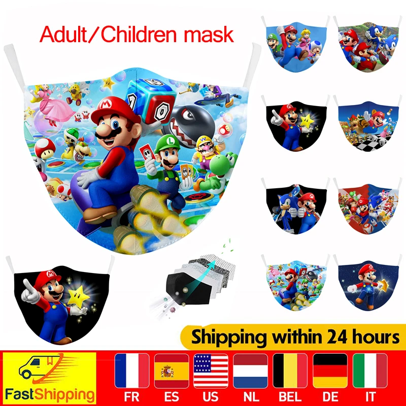 Тканевая маска Super Mario для детей моющаяся защитная лица с фильтром PM2.5